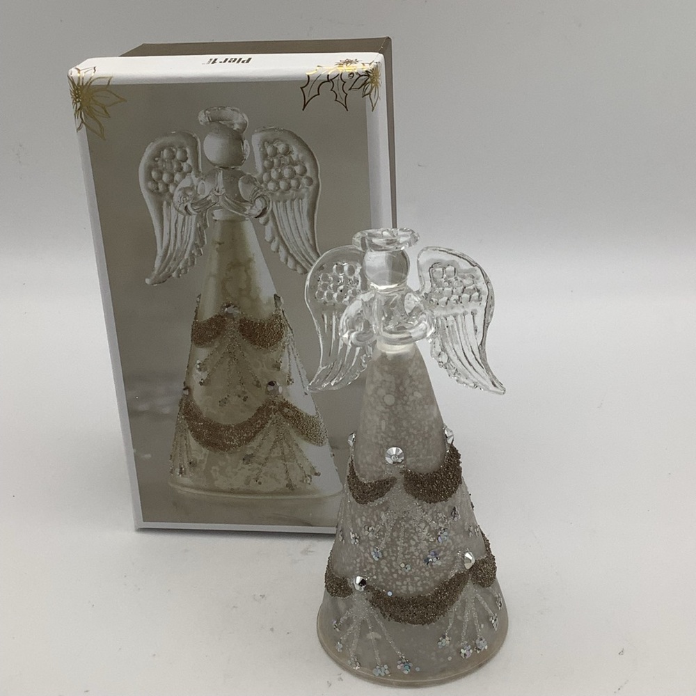 Pier 1 Glass Angel Figurine with Rhinestone and Glitter Accents